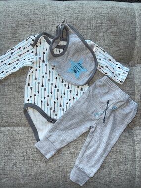 Rene Rofe Baby Blue & Gray 3pc Arrow Bib Set